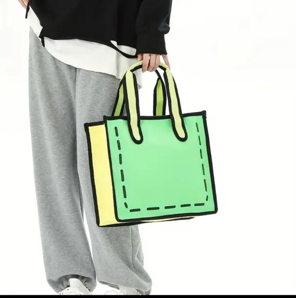 NEW Cartoon Anime Design Tote Bag, Contrast Binding Canvas Handbag - Picture 1 of 5